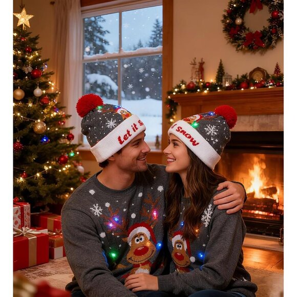 Unisex LED Knit Christmas Sweater Hat Beanie Party Holiday Gift main image 4
